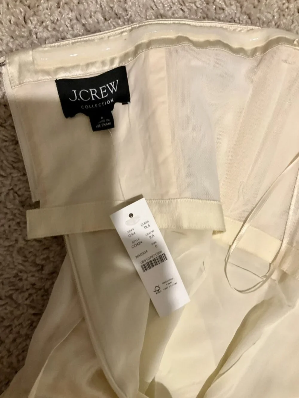 j.crew collection strapless mini dress in memory satin. size: 4. Color: ivory